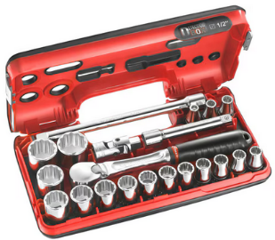 FACOM — Coffret de douilles 1/2", 12 pans, 21 pièces.