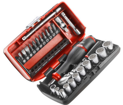 FACOM — Coffret de douilles 1/4", 12 pans, 5,5 à 14 mm.