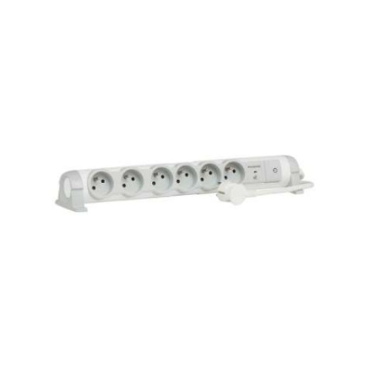 Legrand — Rallonge multiprise 6 prises de courant 2P+T 16A 230V avec parafoudre - blanc et gris
